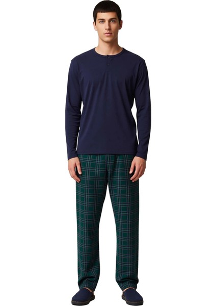 Erkek Düğmeli Yaka Ekose Pijama Takımı Fonksiyonel Dayanıklı Kaliteli Konforlu Estetik Şık fırsatları