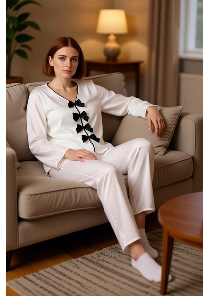 Kadın Saten Pijama Takımı Fiyonk Detaylı Fonksiyonel Dayanıklı Kaliteli Konforlu Estetik Şık indirimleri