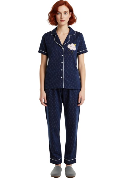 Kadın Puantiye Gömlek Yaka Pijama Takımı Fonksiyonel Dayanıklı Kaliteli Konforlu Estetik Şık fırsatları