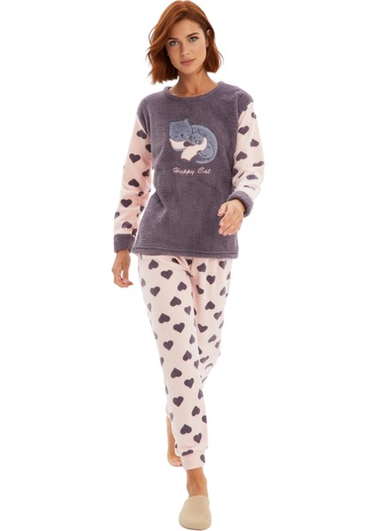 Kadin Kirmizi Kalp Desenli Polar Pijama Takımı ve Uyku Bandi Fonksiyonel Dayanıklı Estetik fırsatları