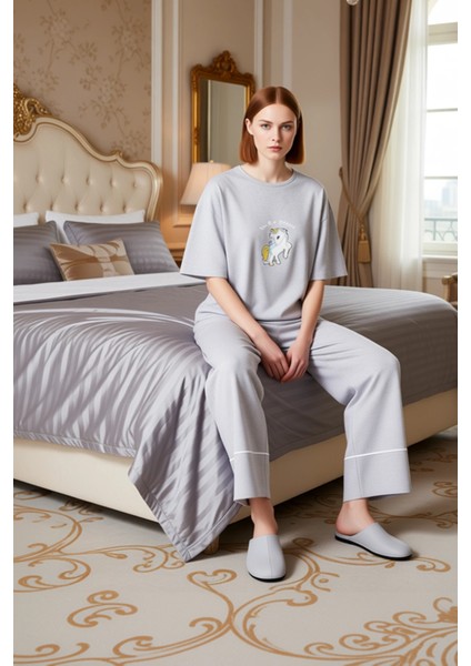 Kadin Ayicik Baskılı Wide Leg Pijama Takımı Fonksiyonel Dayanıklı Kaliteli Konforlu Modern modelleri