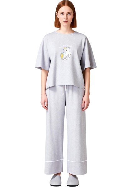 Kadin Ayicik Baskılı Wide Leg Pijama Takımı Fonksiyonel Dayanıklı Kaliteli Konforlu Modern fırsatları