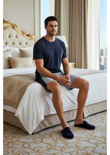 Erkek Bisiklet Yaka Kısa Kollu Örme Pijama Takımı Fonksiyonel Dayanıklı Kaliteli Konforlu Şık modelleri