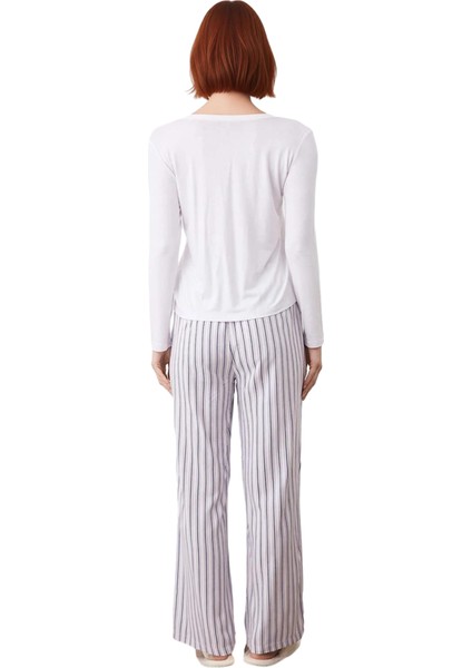 Kadın Lila Çizgili Pijama Takımı Uzun Kollu Viskon Fonksiyonel Dayanıklı Kaliteli Konforlu fırsatları