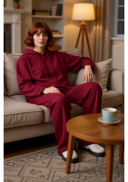 Kadın Geniş Kalıp Kapüşonlu Sweatshirt ve Pantolon Takımı Fonksiyonel Dayanıklı Kaliteli Şık