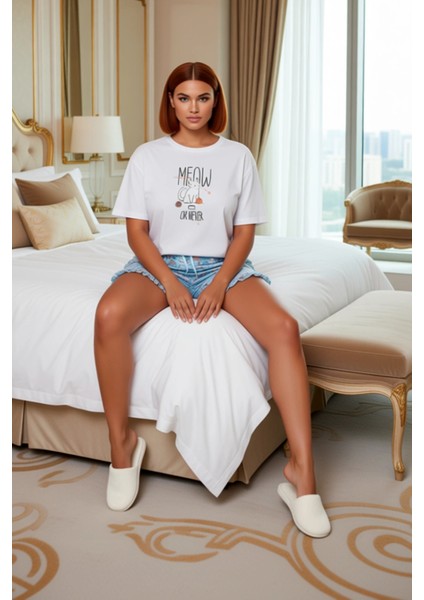 Kedi Baskılı Bisiklet Yaka Kadin Pijama Takımı Fonksiyonel Dayanıklı Kaliteli Konforlu Şık modelleri