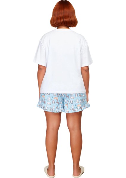 Kedi Baskılı Bisiklet Yaka Kadin Pijama Takımı Fonksiyonel Dayanıklı Kaliteli Konforlu Şık indirimleri