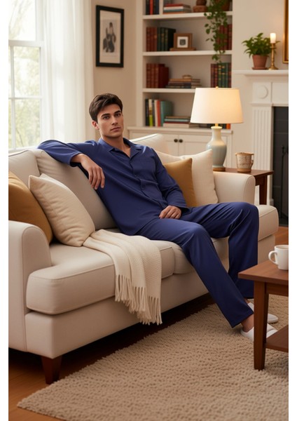 Erkek Gömlek Yaka Uzun Kollu Pijama Takımı Fonksiyonel Dayanıklı Kaliteli Konforlu Estetik