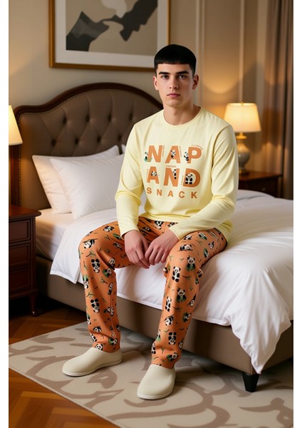 Kadın Panda Desenli Bisiklet Yaka Uzun Kollu Pijama Takımı Fonksiyonel Dayanıklı Kaliteli Şık modelleri