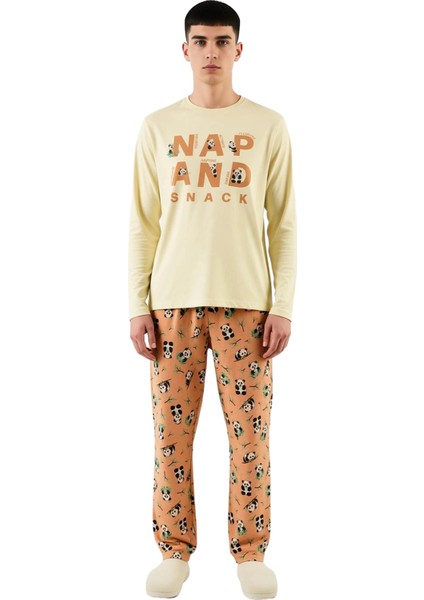 Kadın Panda Desenli Bisiklet Yaka Uzun Kollu Pijama Takımı Fonksiyonel Dayanıklı Kaliteli Şık fırsatları