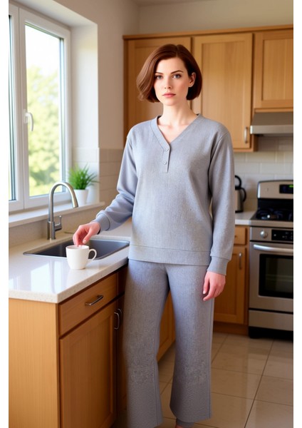 Kadın Melanj V Yaka Waffle Pijama Takımı Fonksiyonel Dayanıklı Kaliteli Konforlu Estetik Şık fiyatları