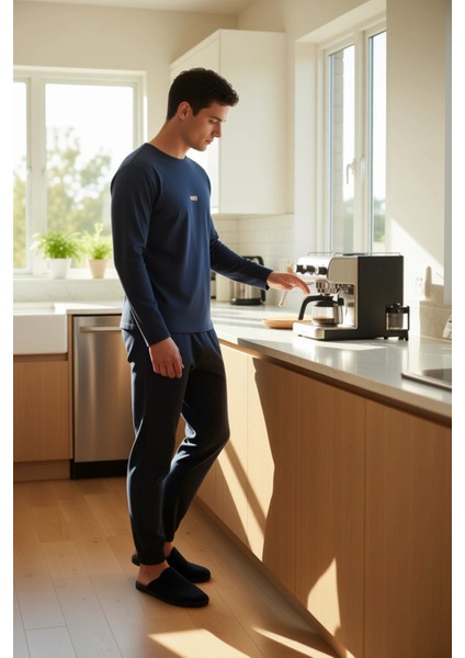 Erkek Bisiklet Yaka Baskılı Uzun Kollu Pijama Takımı Fonksiyonel Dayanıklı Kaliteli Modern fiyatları