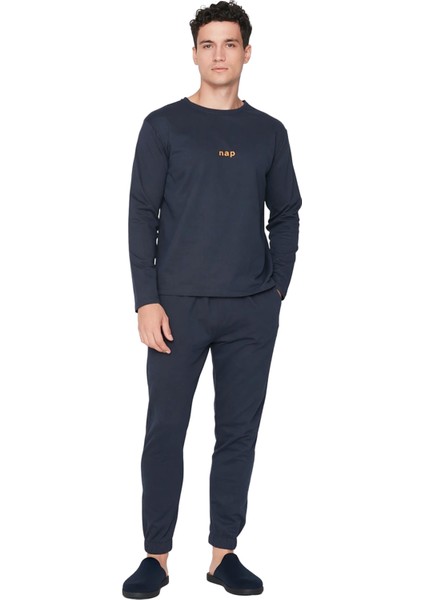 Erkek Bisiklet Yaka Baskılı Uzun Kollu Pijama Takımı Fonksiyonel Dayanıklı Kaliteli Modern fırsatları