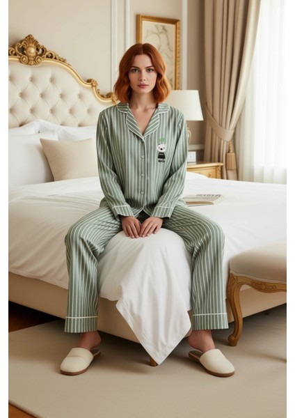 Kadın Açık Çizgili Penguen Detaylı Pijama Takımı Fonksiyonel Dayanıklı Kaliteli Konforlu Şık modelleri