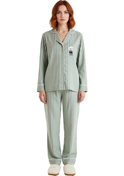 Kadın Açık Çizgili Penguen Detaylı Pijama Takımı Fonksiyonel Dayanıklı Kaliteli Konforlu Şık fırsatları