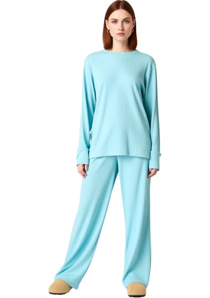 Kadın Fitilli Örme Bisiklet Yaka Uzun Kollu Pijama Takımı Fonksiyonel Dayanıklı Kaliteli Şık fırsatları