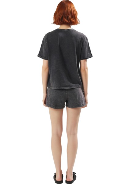 Kadın Antrasit Galaksi Kaplan Baskılı Bisiklet Yaka Şortlu Pijama Takımı Fonksiyonel Rahat modelleri