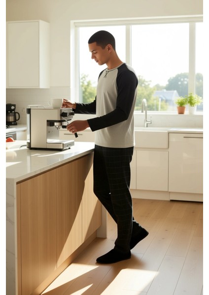 Erkek Bisiklet Yaka Kareli Pijama Takımı Uzun Kollu Fonksiyonel Dayanıklı Kaliteli Estetik fiyatları