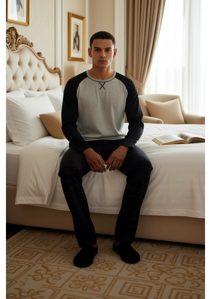 Erkek Bisiklet Yaka Kareli Pijama Takımı Uzun Kollu Fonksiyonel Dayanıklı Kaliteli Estetik modelleri