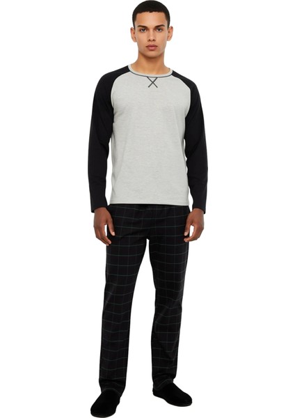 Erkek Bisiklet Yaka Kareli Pijama Takımı Uzun Kollu Fonksiyonel Dayanıklı Kaliteli Estetik fırsatları