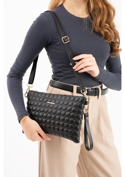 Sanmorris Kadın Suni Deri Mozaik Desen Ayarlanabilir Çapraz ve El Askılı Portföy, Clutch Çanta