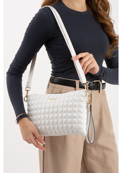 Sanmorris Kadın Suni Deri Mozaik Desen Ayarlanabilir Çapraz ve El Askılı Portföy, Clutch Çanta