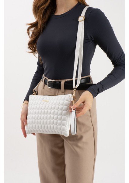 Sanmorris Kadın Suni Deri Mozaik Desen Ayarlanabilir Çapraz ve El Askılı Portföy, Clutch Çanta modelleri