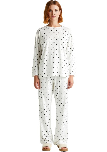 Kadın Kalp ve Puantiye Desenli Pamuklu Pijama Takımı Fonksiyonel Dayanıklı Kaliteli Modern fırsatları