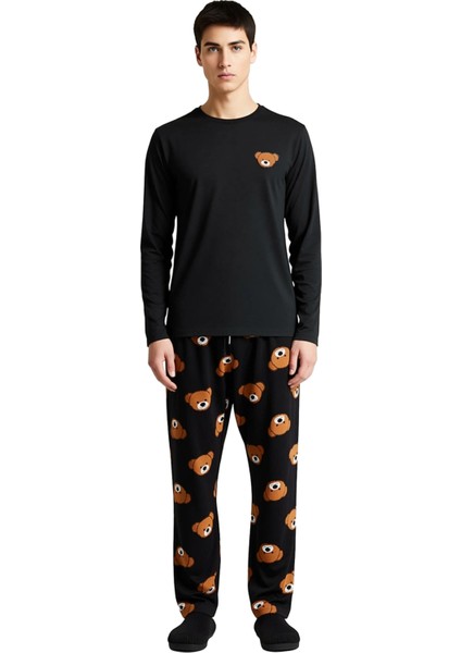 Erkek Ayıcık Baskılı Bisiklet Yaka Pijama Takımı Fonksiyonel Dayanıklı Kaliteli Konforlu Şık fırsatları