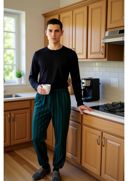 Erkek Bisiklet Yaka Çizgili Pijama Takımı Fonksiyonel Dayanıklı Kaliteli Konforlu Estetik Şık fiyatları