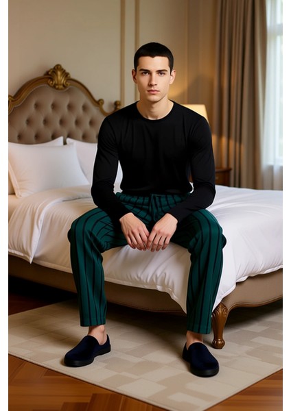 Erkek Bisiklet Yaka Çizgili Pijama Takımı Fonksiyonel Dayanıklı Kaliteli Konforlu Estetik Şık modelleri