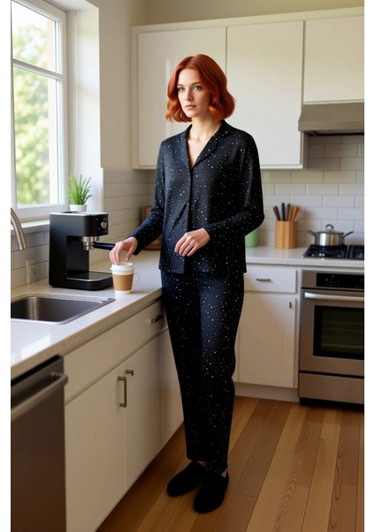 Kadın Yıldız Desenli Gömlek ve Boru Paça Pijama Takımı Fonksiyonel Dayanıklı Kaliteli Spor fiyatları