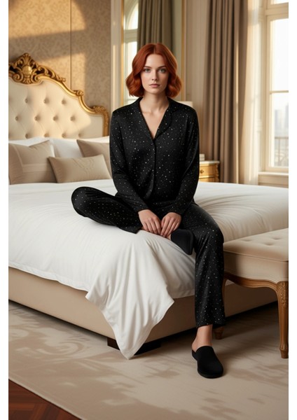 Kadın Yıldız Desenli Gömlek ve Boru Paça Pijama Takımı Fonksiyonel Dayanıklı Kaliteli Spor modelleri