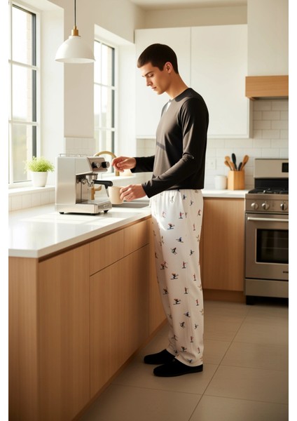 Erkek Bisiklet Yaka Waffle Pijama Takımı Kayak Desenli Pantolon Fonksiyonel Dayanıklı Spor fiyatları