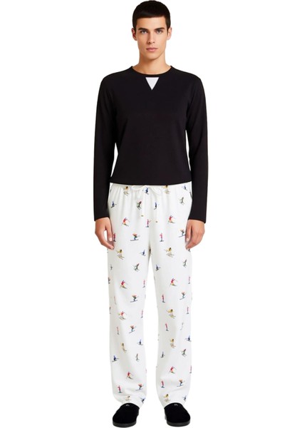 Erkek Bisiklet Yaka Waffle Pijama Takımı Kayak Desenli Pantolon Fonksiyonel Dayanıklı Spor fırsatları