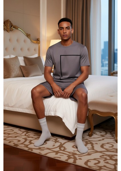 Erkek Bisiklet Yaka Baskılı Ev Giyim Takımı Fonksiyonel Dayanıklı Kaliteli Konforlu Modern modelleri