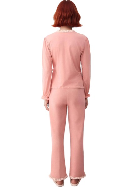 Kadın Fırfırlı Kruvaze Yaka Pijama Takımı Fonksiyonel Dayanıklı Kaliteli Konforlu Estetik Şık indirimleri