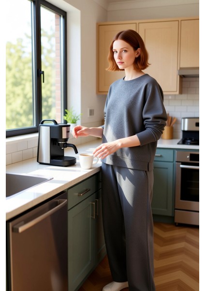 Kadın Antrasit Fitilli Örme Bisiklet Yaka Pijama Takımı Fonksiyonel Dayanıklı Kaliteli Şık fiyatları