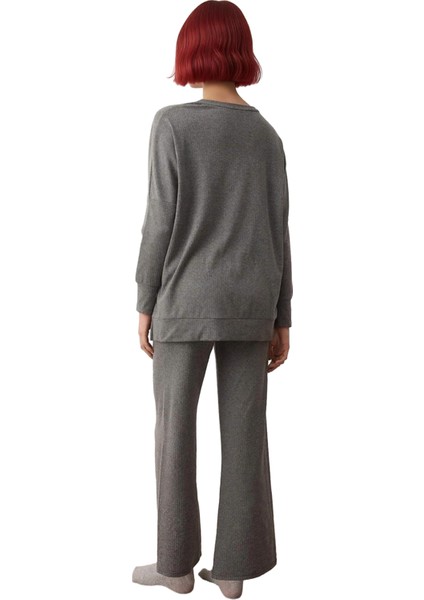 Kadın Antrasit Fitilli Örme Bisiklet Yaka Pijama Takımı Fonksiyonel Dayanıklı Kaliteli Şık indirimleri
