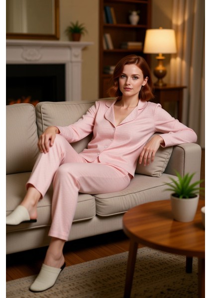 Kadın Etnik Desenli Gömlek Yaka Pijama Takımı Fonksiyonel Dayanıklı Kaliteli Konforlu Spor