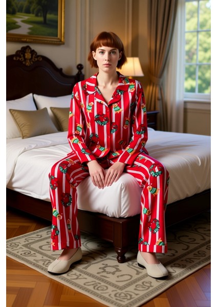 Unisex Kirmizi Cizgili Kopek Baskılı Pijama Takımı Fonksiyonel Dayanıklı Kaliteli Konforlu fiyatları
