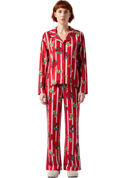 Unisex Kirmizi Cizgili Kopek Baskılı Pijama Takımı Fonksiyonel Dayanıklı Kaliteli Konforlu modelleri