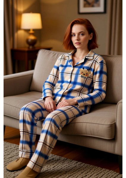 Kadin Kirmizi Ekose Polar Pijama Takımı Geyik Nakisli Fonksiyonel Dayanıklı Kaliteli Rahat indirimleri