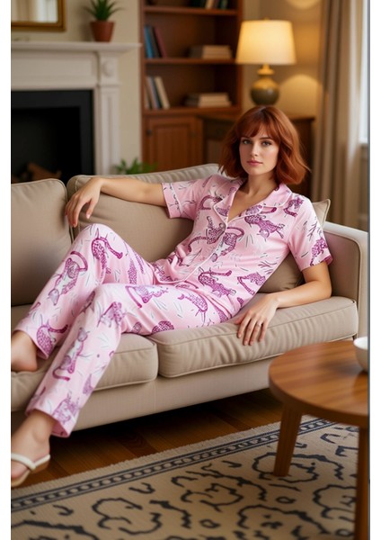 Kadın Hayvan Figürlü Viskon Pijama Takımı Fonksiyonel Dayanıklı Kaliteli Konforlu Estetik Şık indirimleri