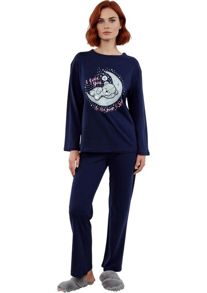 Kadın Ayıcık ve Galaksi Baskılı Pijama Takımı Fonksiyonel Dayanıklı Kaliteli Konforlu Spor fırsatları