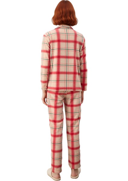 Kadin Polar Pijama Takımı Kirmizi Ekose Nakisli Fonksiyonel Dayanıklı Kaliteli Konforlu Şık modelleri
