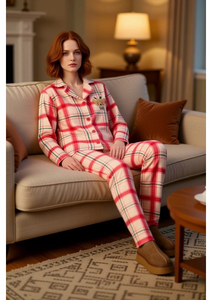 Kadin Polar Pijama Takımı Kirmizi Ekose Nakisli Fonksiyonel Dayanıklı Kaliteli Konforlu Şık fırsatları