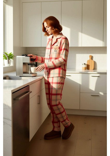 Kadin Polar Pijama Takımı Kirmizi Ekose Nakisli Fonksiyonel Dayanıklı Kaliteli Konforlu Şık indirimleri