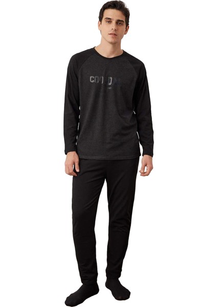 Erkek Slogan Baskılı Reglan Kol Pijama Takımı Fonksiyonel Dayanıklı Kaliteli Konforlu Spor fırsatları