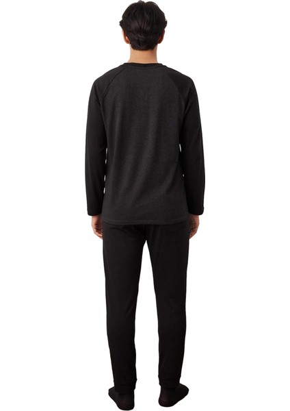 Erkek Slogan Baskılı Reglan Kol Pijama Takımı Fonksiyonel Dayanıklı Kaliteli Konforlu Spor indirimleri